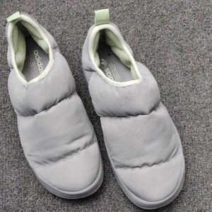 adidas "Puffylett" Slip-On Sneakers in Light Gray with Mint Accents